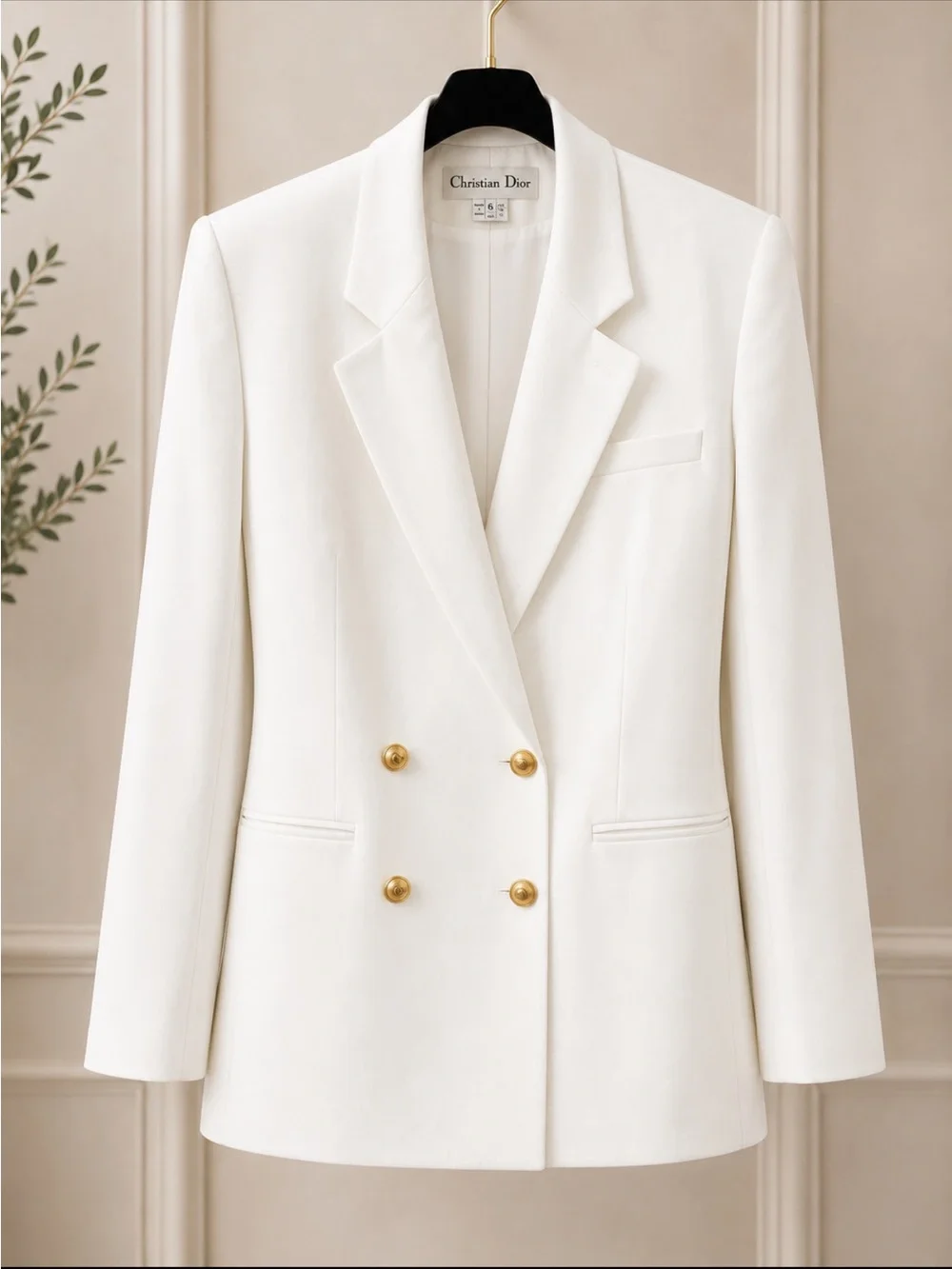 Dior White Double-Breasted Blazer with Gold Buttons